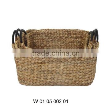 Set of 3 Water Hyacinth Storage Baskets Natural Color 2 Handles