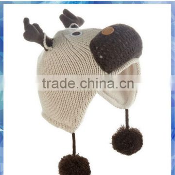 reindeer knit nepal hat with antler and pom pom