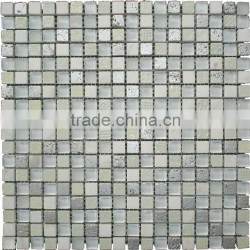 HG-815148 White color glass mix silver mosaic marble tiles