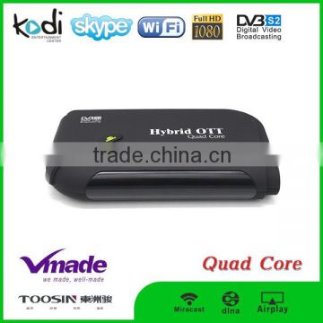 Smart tv box quad core android 4.4 amlogic s805 hybrid receiver android dvb s2