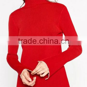 EY0878S 2016 Winter Ladies Red Mock Turtleneck Poncho Sweater