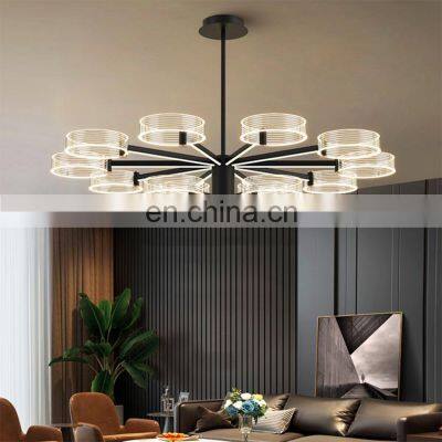 New Design Indoor Acrylic Decoration Color Living Room LED Black Gold Contemporary Chandelier Light