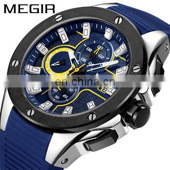 Megir 2053G Sport Mens Quartz Watches Custom Logo Waterproof Fashion OEM Three Eyes Chronograph Wristwatch