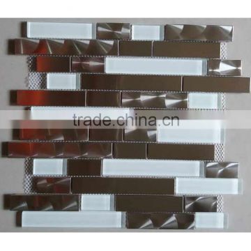 8 thickness strip shape silver stainless steel material metal mix white crystal glass mosaic