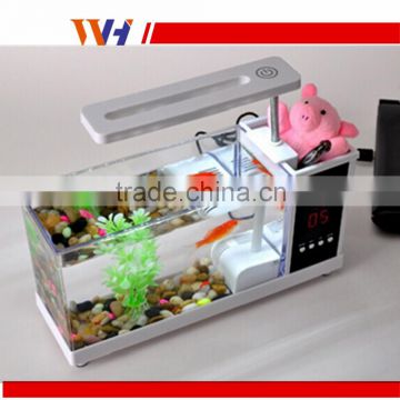 Mini table fish tank, electronic clock on table Lamp