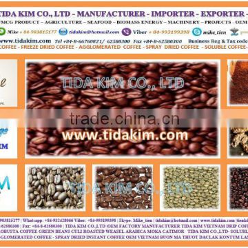 MANUFACTURER ROASTED COFFEE -OEM BRANDED NAME - TIDA KIM ROBUSTA FREEZE SPRAY DRIED - 3 IN 1 -AGGLOMERATED VIETNAM