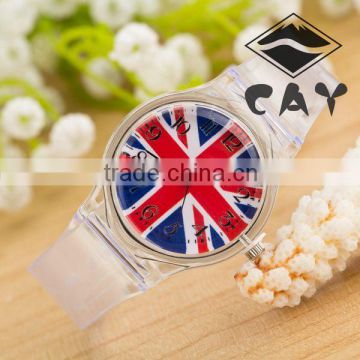 Stock!Wholesale Cheap Hot Sale Sports Watch Simple Design Good Christmas Birthday Gift British Flag Plastic Wrist Watch