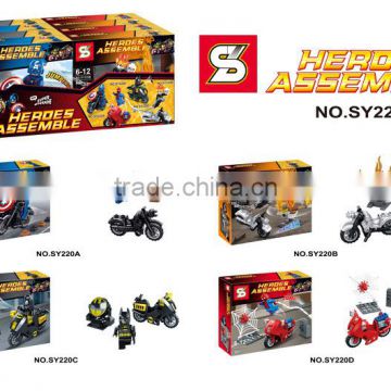 SY220 4pcs/lot Superheroes's motorcycle batman spiderman minifigure building block toys