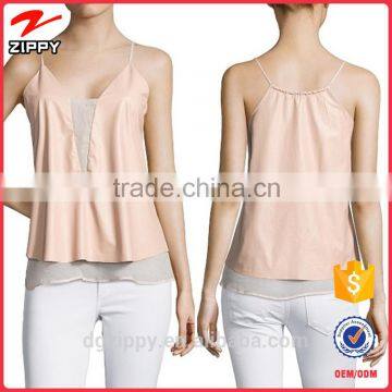 Pink Faux Leather And Chiffon Tank Inset Top Garment Factory