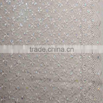100% POLYESTER CHIFFON TWO-SIDE BORDER ALLOVER HEAVY EMBROIDERY FABRIC