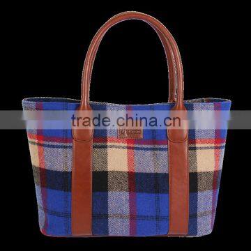 Classic design high quality checked pattern tweed handbag