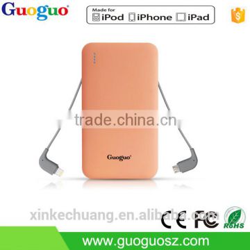 Guoguo 2016 New Design Ultra ThinTravel 5000mAh Portable Power Bank with cable