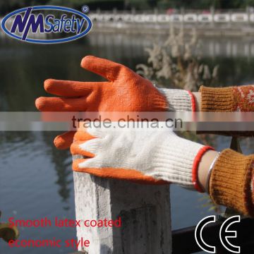 NMSAFETY 7g natural polycotton liner with orange latex coated safety glove latex working gloves