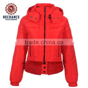 PQ174 hoodie red Short with Faux Fur Hem lady padded jacket for winter
