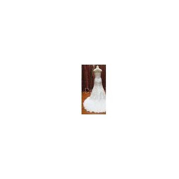 Ivory A Line Strapless Lace Organza Backless Wedding Dresses with Beadings Sash