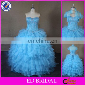 F219 Real Sample Beased Top Ruffled Turquoise Quinceanera Dresses With Jacket