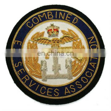 Combined Ex Servcies Association Hand Embroidery Gold Bullion Blazer Badge, crest, patch, emblem on Black Cloth