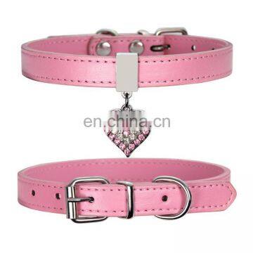 New arrived fashion PU mater all seasons lovely diamond heart dog pet collar adjustable