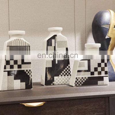 Nordic Geometrical Pattern Decal Porcelain Luxury Modern Decorative Flower Ceramic Vase