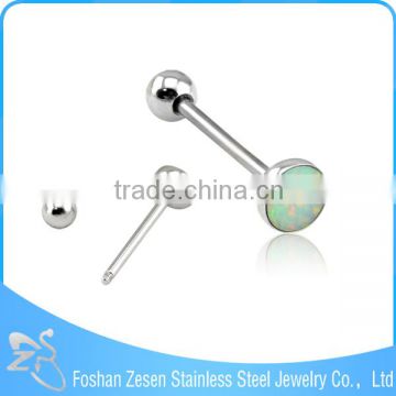 New Design Stainless Steel Body Jewelry Opal Barbell Bar Tongue Ring