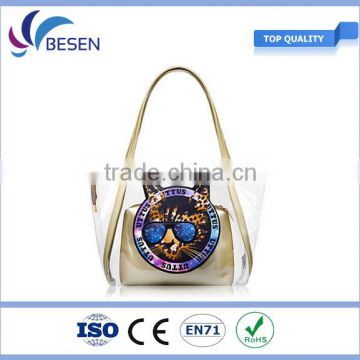 Clear PVC large capacity Tote Bag With glod Webbing Handle Bag,bag in bag