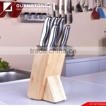 6 pcs stainless steel hollow handle kitchen knife set with wooden block stainless steel mirror kitchen knife