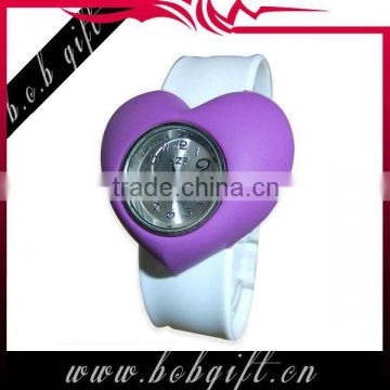 2014 cute heart shaped slap band watch silicone for kids