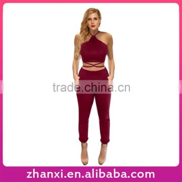 Hot summer new 2016 fashion sexy red tie rope cheap two-piece pants suit