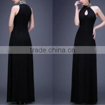 New Summer Formal Evening Elegant Sexy Long Slim Women Black Halter Dress