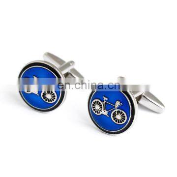 Vintage blue bottom white bike round cufflinks