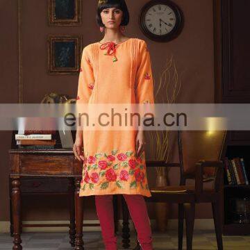 Women's Wear Orange Color Poly Linen Kurti