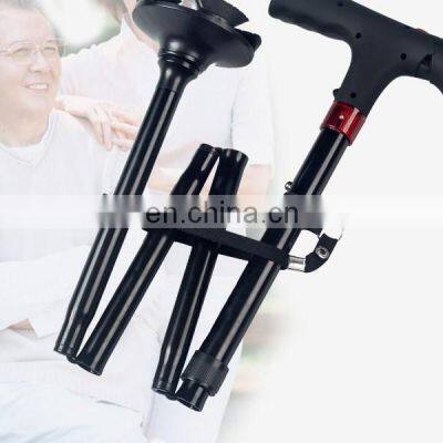 Elderly crutches four-legged crutches cane lights Elderly walking sticks telescopic non-slip lightweight folding four-cornered