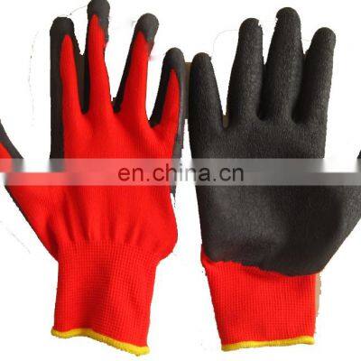 13G Red Polyester Palm Coated Black Latex Maintenance Worker Safety Gloves