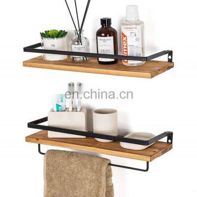 Hanging Metal brackets floating wall shelf wood