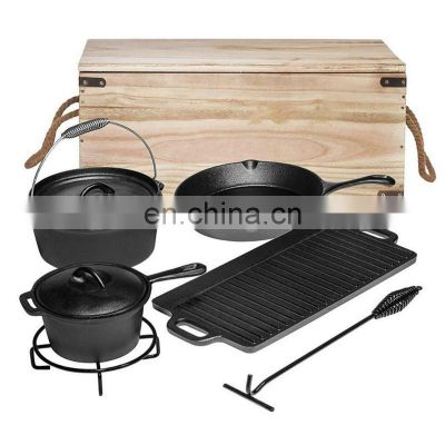 Mini Camping Quality Cast Iron Casting Cooking Pot Set Cookware Casserole