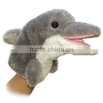 2014 new design dolphin hand puppet, hand puppet for adult, plush dolphin puppet