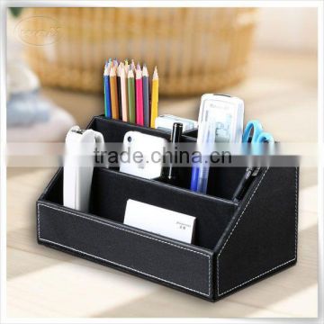 Home Offfice Leather Multi-function Desk Stationery custom desk organizer Storage Box