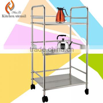 100% export factory made good quality stainless steel kitchen storage rack shelf removable with wheels made in China