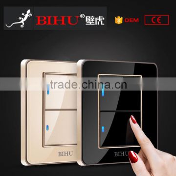 Chinese wholesale BIHU Acrylic glass 2 gang 1 way wall light switch