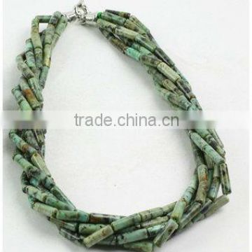 African turquoise tubes-6 strings necklace