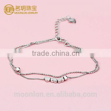 Wholesale silver bead bracelet for women, heart linked to heart bracelets