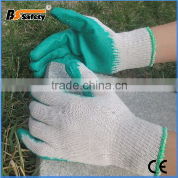 BSSAFETY bleach cotton lined green rubber coated safety gloves work for Saudi Arabia importer etc.