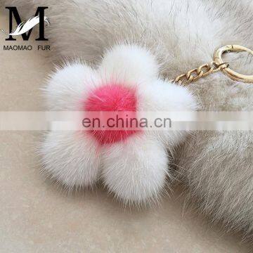 Fashion Design Factory Wholesale Mink Fur Flower Keychain Lovely Bag Car Mink Fur Keychain