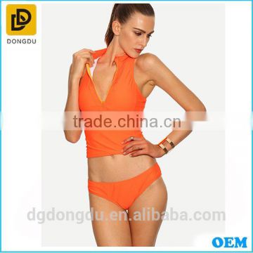 2016 New Fashion Orange Zip Front Sleeveless Sexy Lady Swimwear
