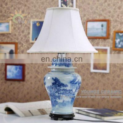 Antique blue and white porcelain ceramic table lamp for hotel made in jingdezhen