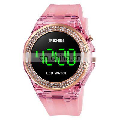SKMEI 1597 Luminous Watch Women LED digital Colorful Light with Transparent Case Strap
