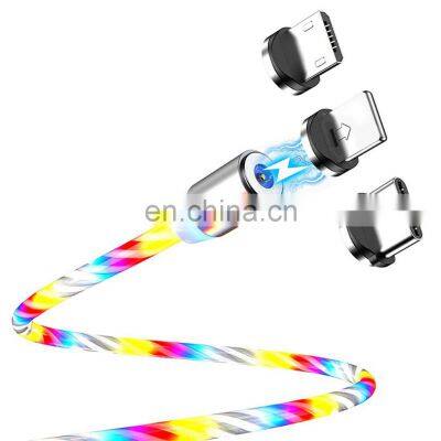 Wholesale  3 in 1 USB LED Flowing Light Magnetic Charging Cable For  Phone Android Type C Ios