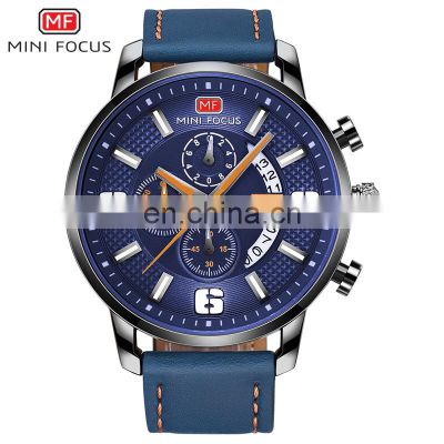 MINI FOCUS MF0025G Men Quartz watches Luxury Brand Army Military Sports Analog Watches Casual Leather Band
