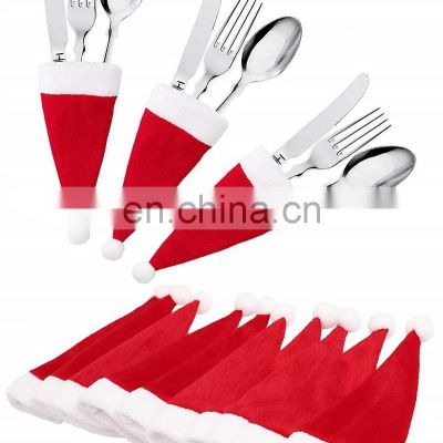 Christmas Fork Knife Cutlery Holder Bag Pocket Red Santa Hat Spoon Tableware Storage Bag Christmas Dinner Table Ornament