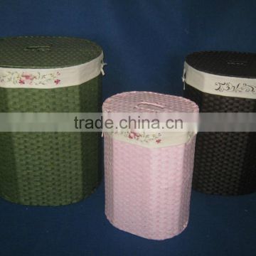 2015 new design S/3 paper rope hamper with emboridered liner for storaging in daily life